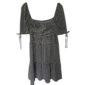 NWT Topshop Gingham Black & White Prairie Dress Size US 14 Ruffle Short Sleeve
